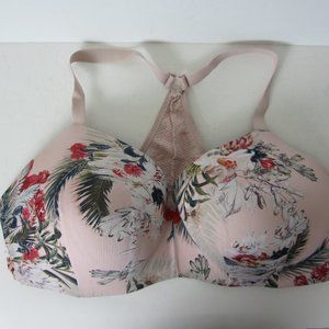 Cacique Bra 44DD Lightly Lined T Shirt Racerback Pink Floral Wireless